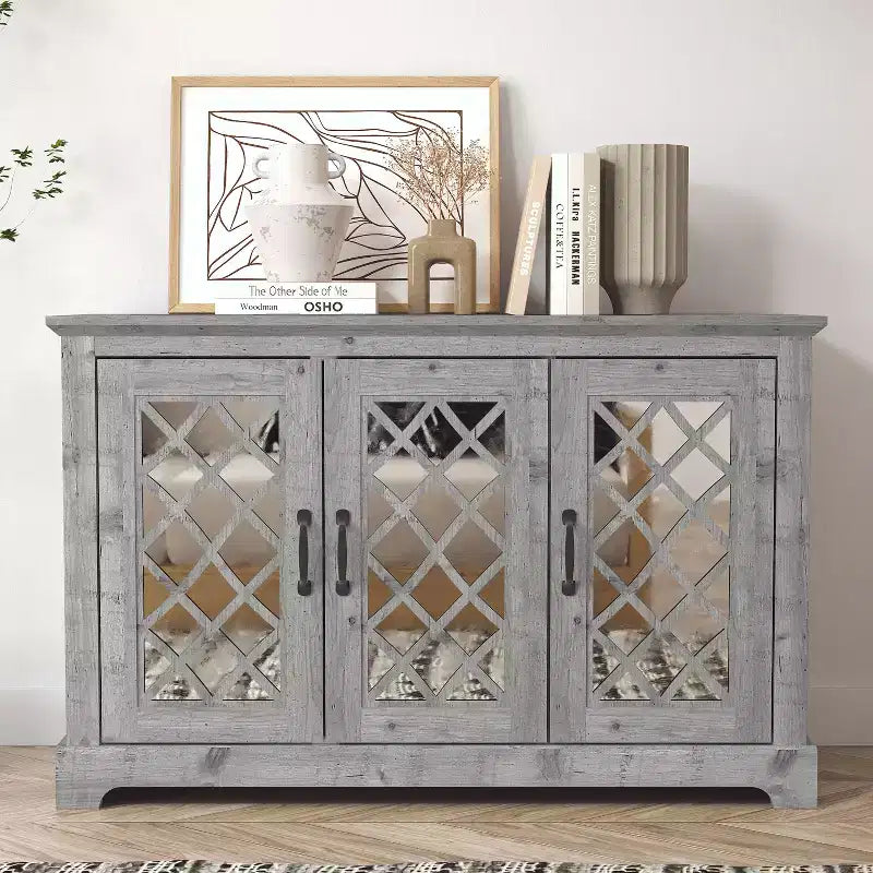 Credenza a 3 ante Galano con vano a giorno a specchio 116 cm L x 40 cm P x 74 cm H