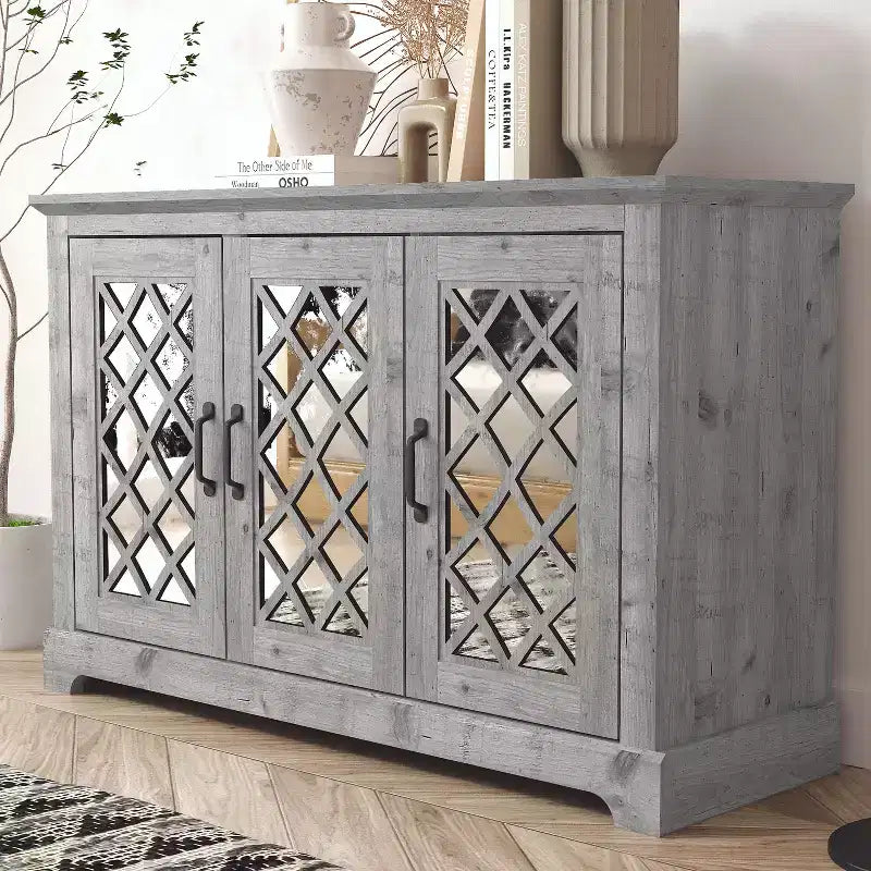 Credenza a 3 ante Galano con vano a giorno a specchio 116 cm L x 40 cm P x 74 cm H