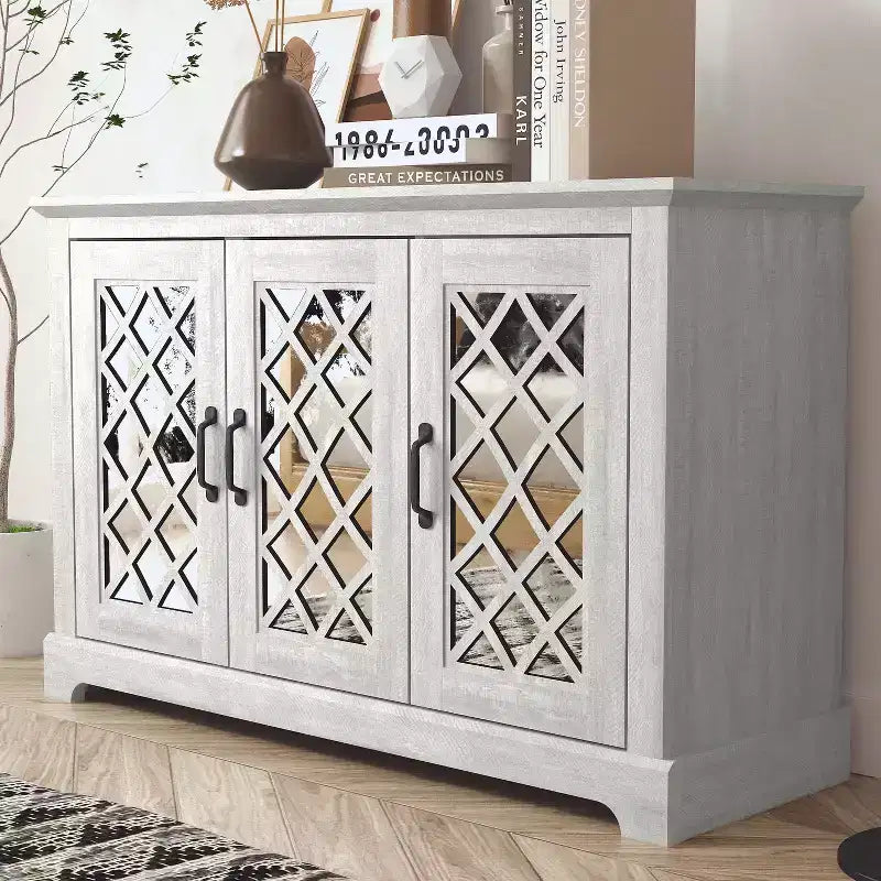 Credenza a 3 ante Galano con vano a giorno a specchio 116 cm L x 40 cm P x 74 cm H