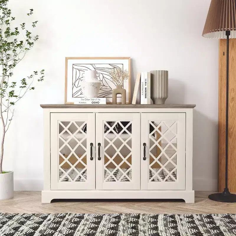 Buffet Galano 3 portes avec rangements découpés en miroir 45,7 L 15,7 P 29,3 H