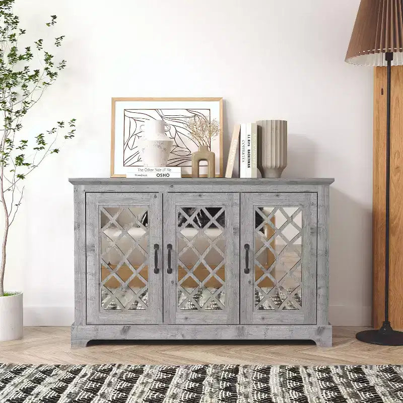 Buffet Galano 3 portes avec rangements découpés en miroir 45,7 L 15,7 P 29,3 H