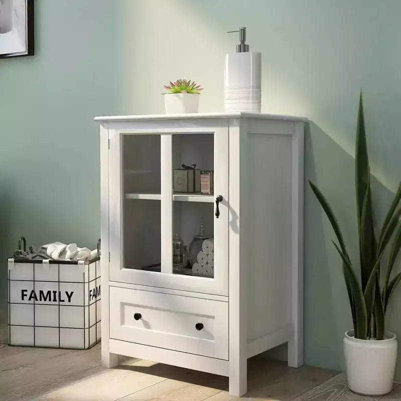 MAYEERTY Mobile Credenza con Vetrina, Anta Singola in Vetro con Maniglia a Campana Unica per la Casa