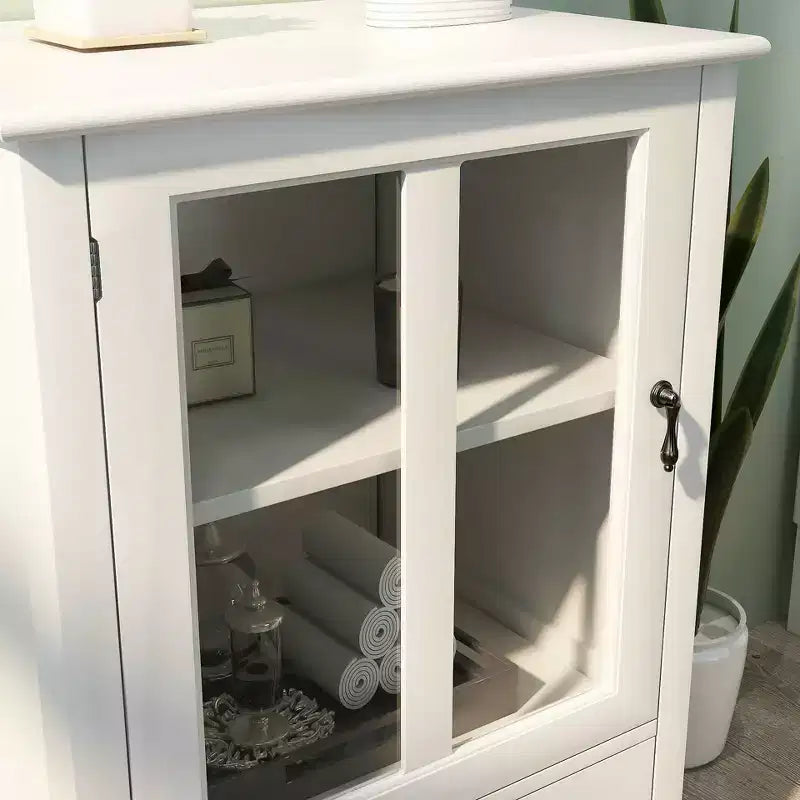 MAYEERTY Mobile Credenza con Vetrina, Anta Singola in Vetro con Maniglia a Campana Unica per la Casa