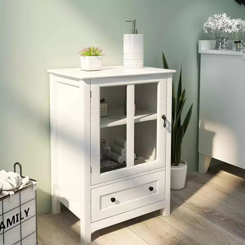 MAYEERTY Mobile Credenza con Vetrina, Anta Singola in Vetro con Maniglia a Campana Unica per la Casa