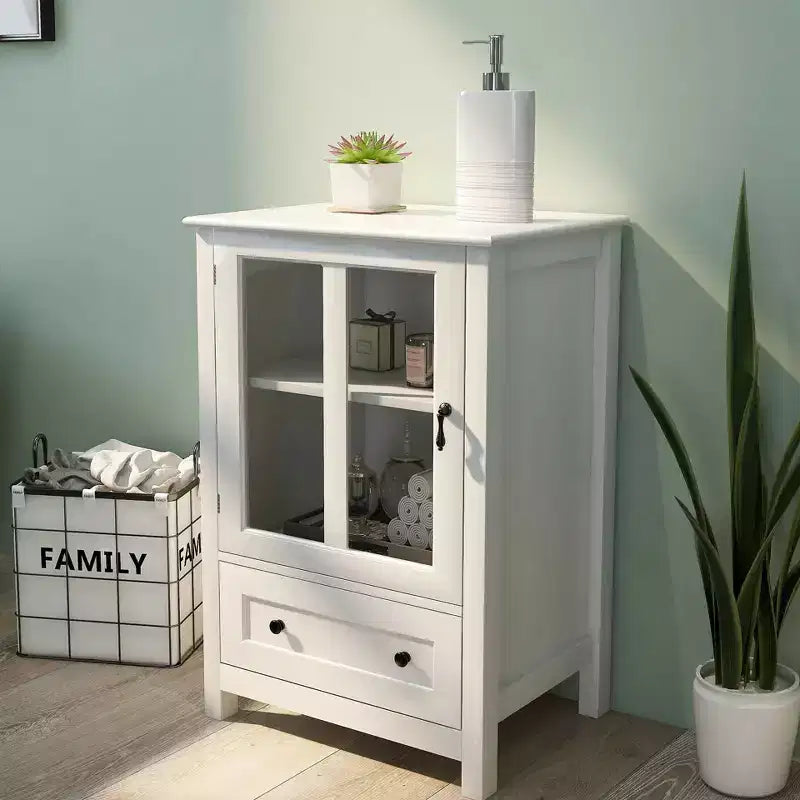 MAYEERTY Mobile Credenza con Vetrina, Anta Singola in Vetro con Maniglia a Campana Unica per la Casa