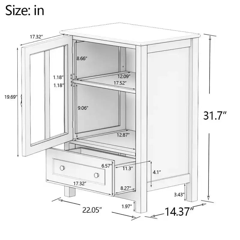 MAYEERTY Mobile Credenza con Vetrina, Anta Singola in Vetro con Maniglia a Campana Unica per la Casa