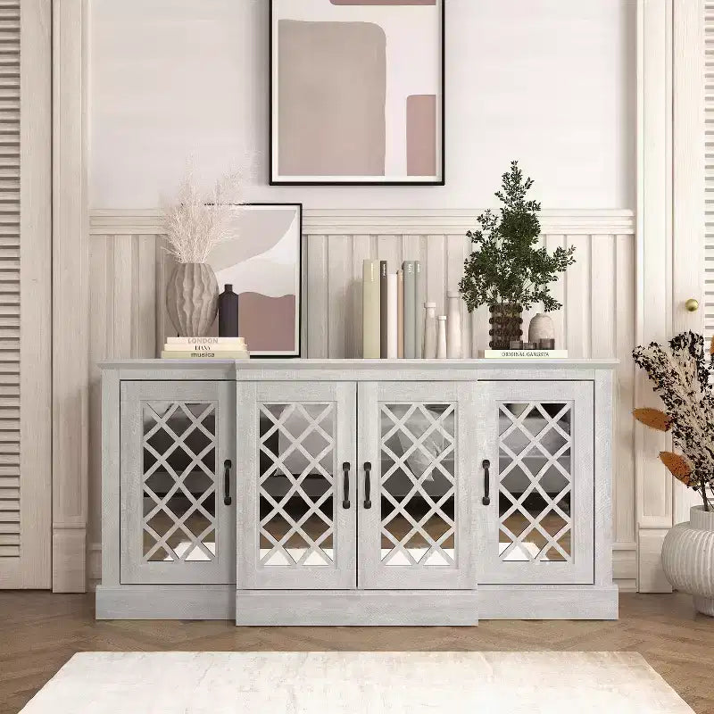 Credenza Galano a 4 ante con ante a specchio intagliate 60,4 L 18,2 P 29,3 H