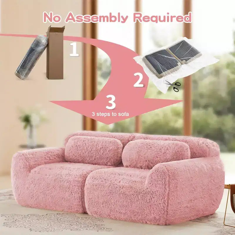 Divano Sezionale Modulare a 2 Posti Rosa da 80,3 Pollici con Cuscini Decorativi e Spugna ad Alta Densità 32D per Soggiorni