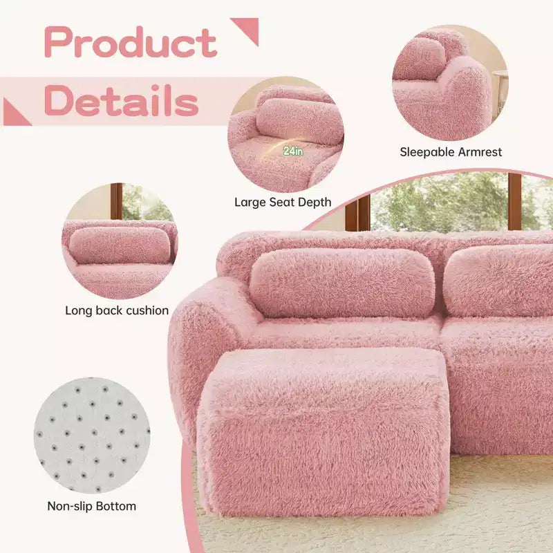 Divano componibile "Boneless" in tessuto peluche marrone da 149 pollici con cuscini decorativi per soggiorno (collegamento a fibbia)