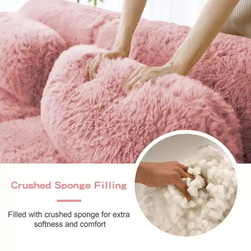 Divano componibile "Boneless" in tessuto peluche marrone da 149 pollici con cuscini decorativi per soggiorno (collegamento a fibbia)