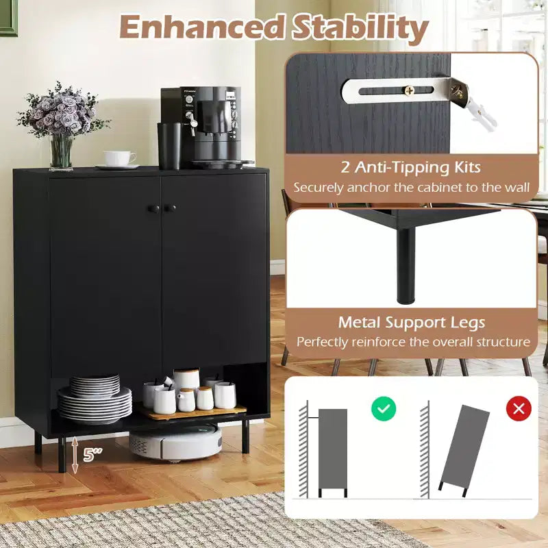 Costway Mobile Credenza da Cucina con 2 Ante e Ripiano Regolabile