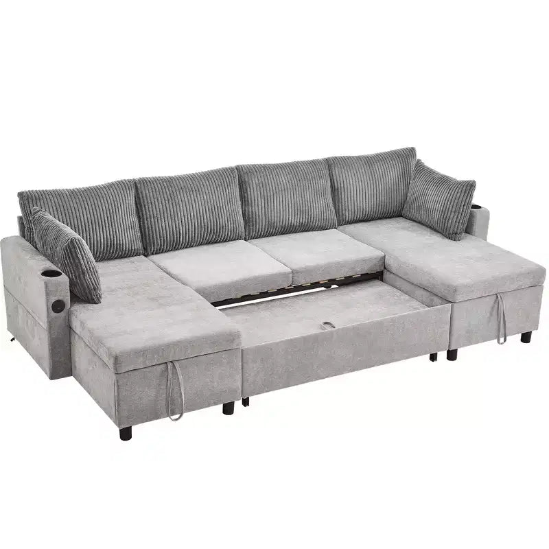 Divano componibile Whisen 113.4, divano letto estraibile, divano versatile con ampio spazio contenitore, due portabicchieri