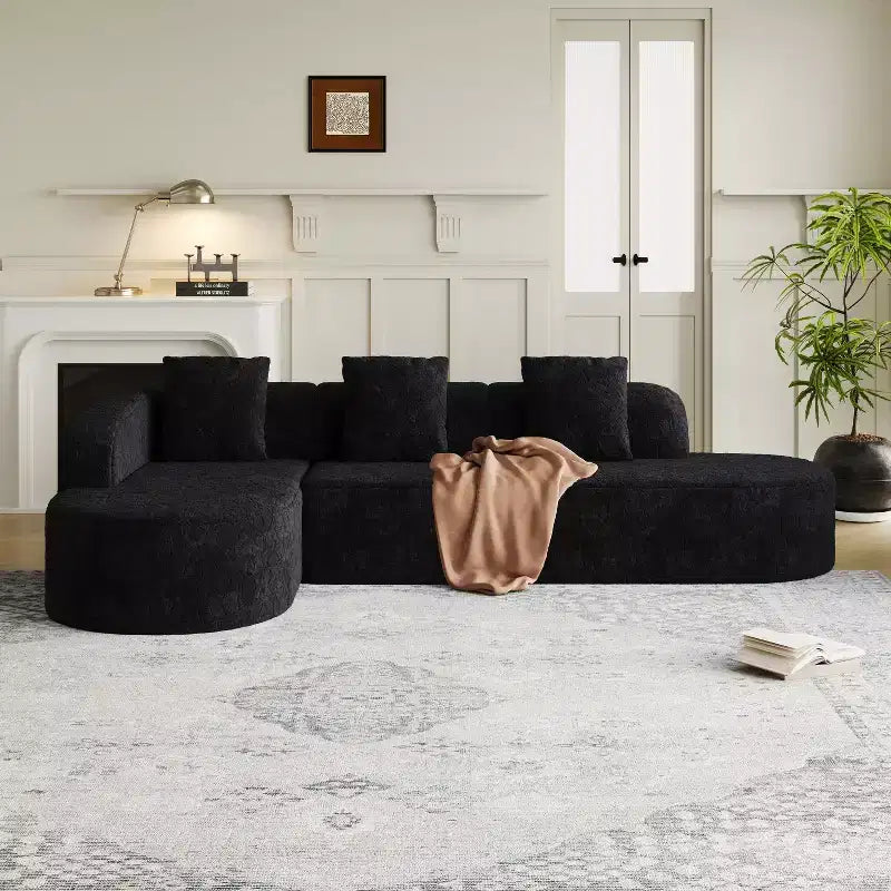 Divano curvo modulare a L in tessuto Lenhart di GDFStudio con chaise longue extra larga