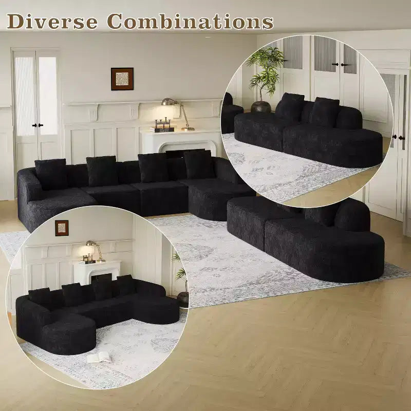 Divano curvo modulare a L in tessuto Lenhart di GDFStudio con chaise longue extra larga