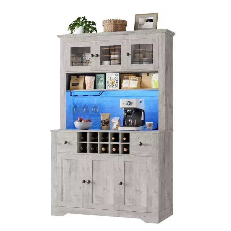 Mobile Bar da Fattoria da 174,5 cm, Mobile Bar Alto con 10 Ripiani, Credenza Bar con Contenitore per Soggiorno