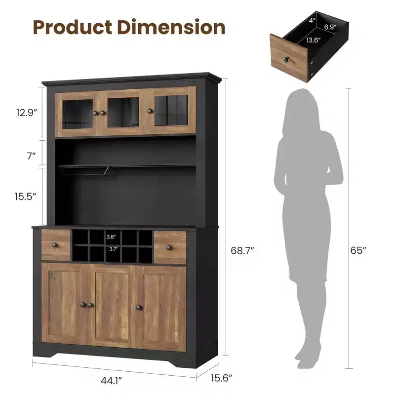 Mobile Bar da Fattoria da 174,5 cm, Mobile Bar Alto con 10 Ripiani, Credenza Bar con Contenitore per Soggiorno