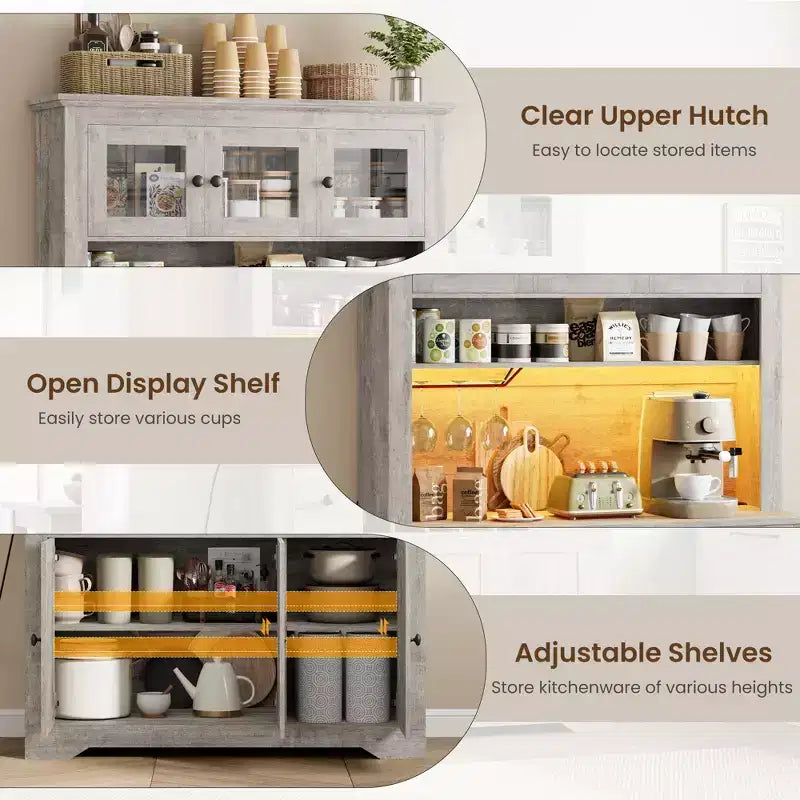 Mobile Bar da Fattoria da 174,5 cm, Mobile Bar Alto con 10 Ripiani, Credenza Bar con Contenitore per Soggiorno