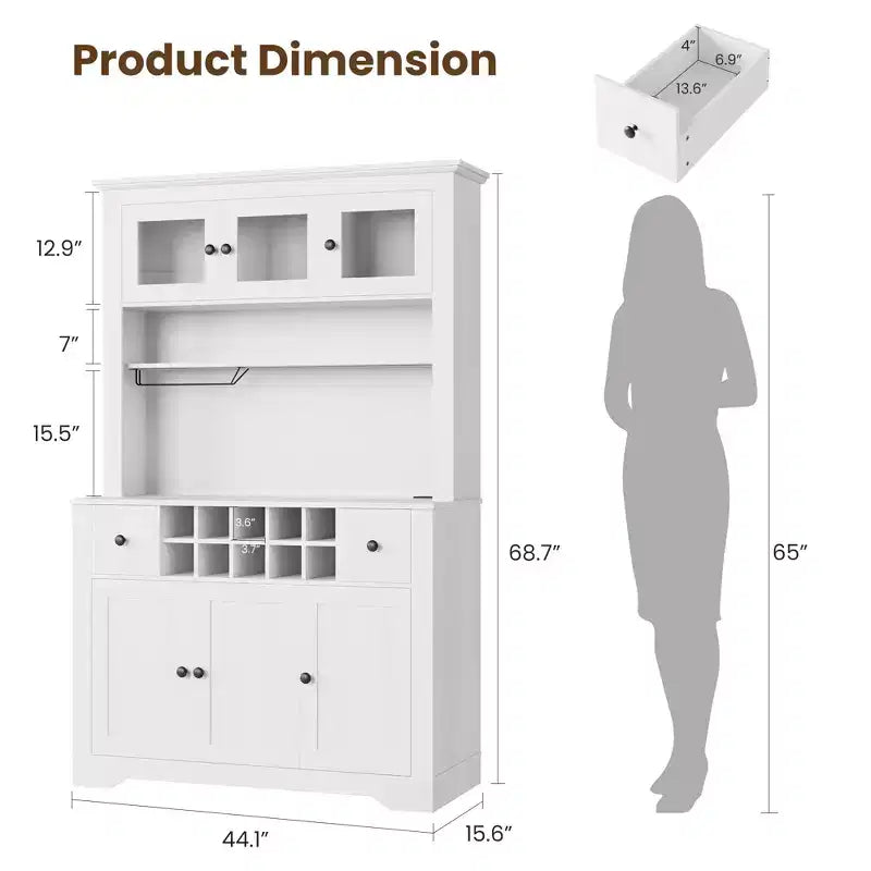 Mobile Bar da Fattoria da 174,5 cm, Mobile Bar Alto con 10 Ripiani, Credenza Bar con Contenitore per Soggiorno
