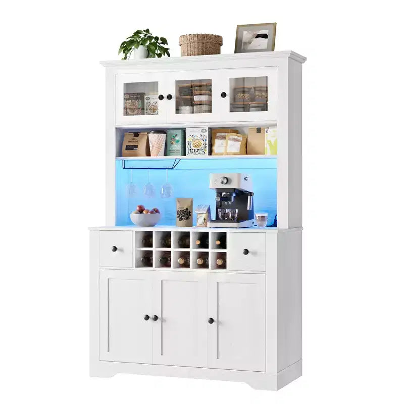 Mobile Bar da Fattoria da 174,5 cm, Mobile Bar Alto con 10 Ripiani, Credenza Bar con Contenitore per Soggiorno