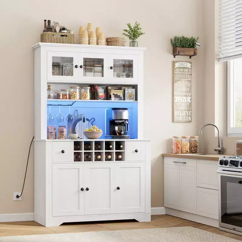 Mobile Bar da Fattoria da 174,5 cm, Mobile Bar Alto con 10 Ripiani, Credenza Bar con Contenitore per Soggiorno