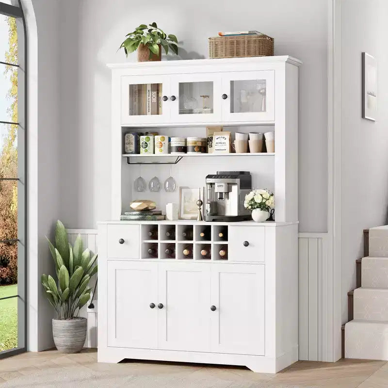Mobile Bar da Fattoria da 174,5 cm, Mobile Bar Alto con 10 Ripiani, Credenza Bar con Contenitore per Soggiorno