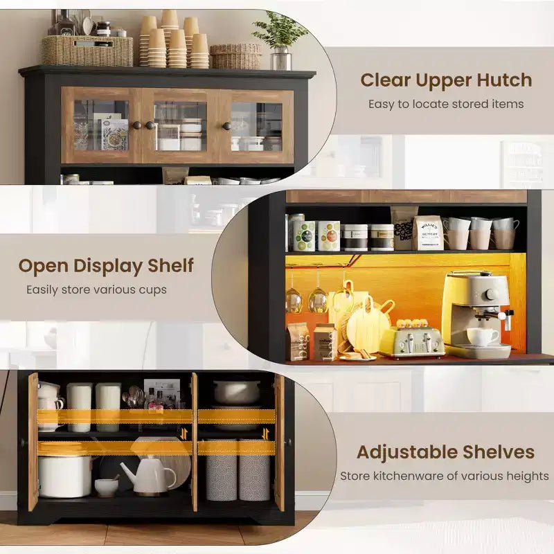 Mobile Bar da Fattoria da 174,5 cm, Mobile Bar Alto con 10 Ripiani, Credenza Bar con Contenitore per Soggiorno