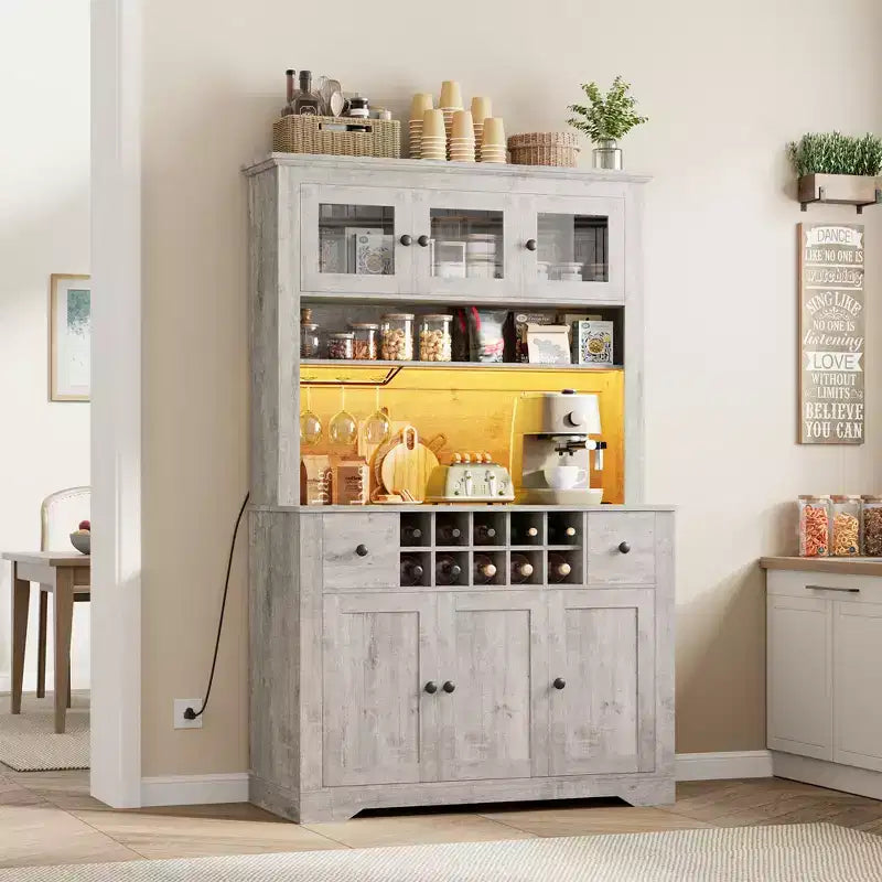 Mobile Bar da Fattoria da 174,5 cm, Mobile Bar Alto con 10 Ripiani, Credenza Bar con Contenitore per Soggiorno