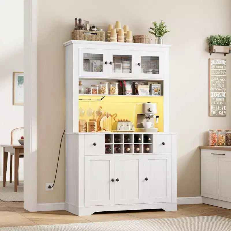 Mobile Bar da Fattoria da 174,5 cm, Mobile Bar Alto con 10 Ripiani, Credenza Bar con Contenitore per Soggiorno