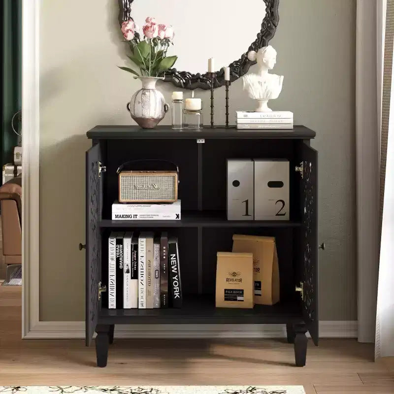 Buffet de Rangement Vintage avec 2 Portes Sculptées, Meuble d'Appoint Élégant pour Salon, Entrée ou Petits Espaces-Panipeachy