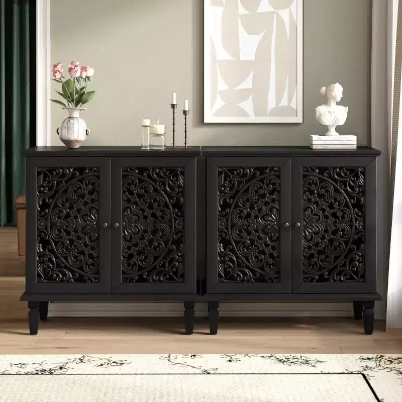 Buffet de Rangement Vintage avec 2 Portes Sculptées, Meuble d'Appoint Élégant pour Salon, Entrée ou Petits Espaces-Panipeachy