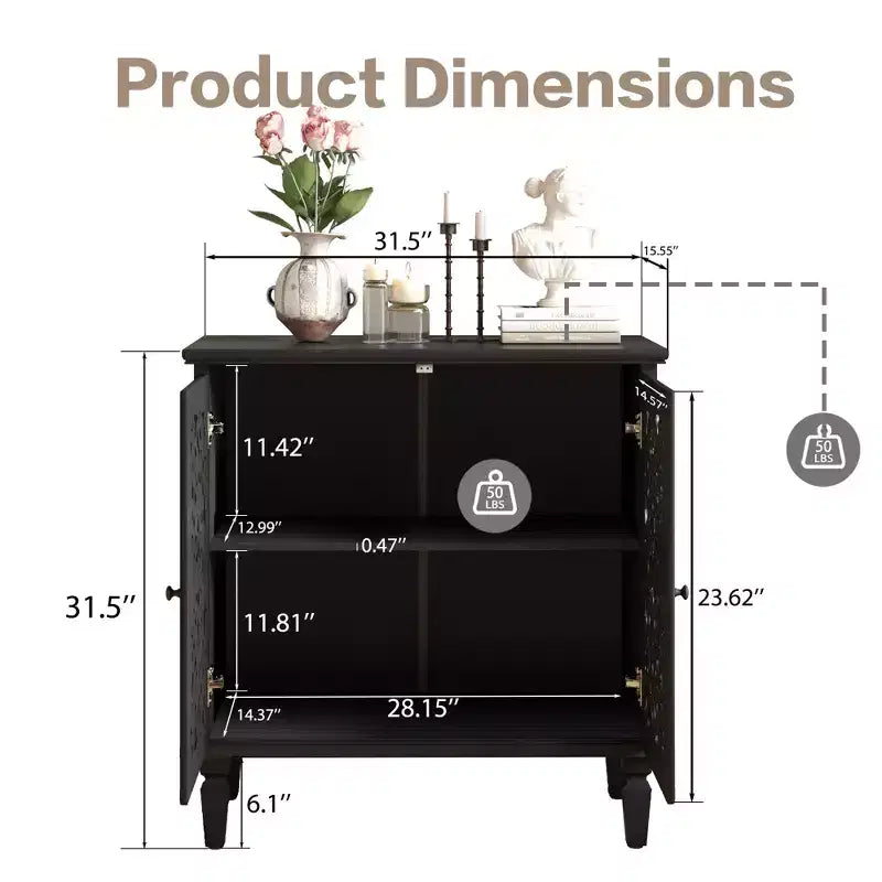 Buffet de Rangement Vintage avec 2 Portes Sculptées, Meuble d'Appoint Élégant pour Salon, Entrée ou Petits Espaces-Panipeachy