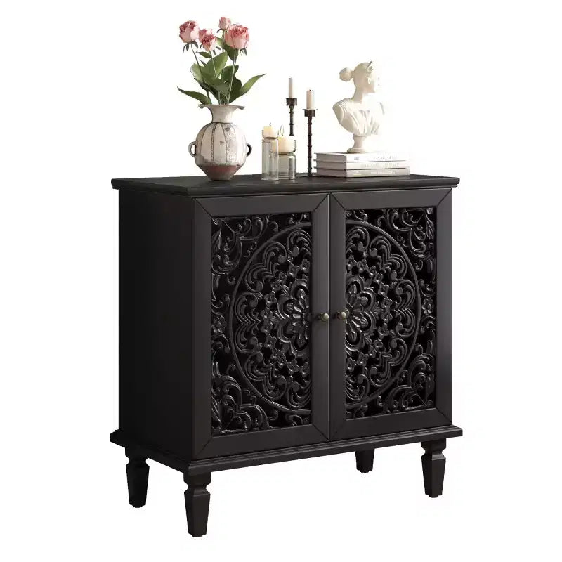 Buffet de Rangement Vintage avec 2 Portes Sculptées, Meuble d'Appoint Élégant pour Salon, Entrée ou Petits Espaces-Panipeachy