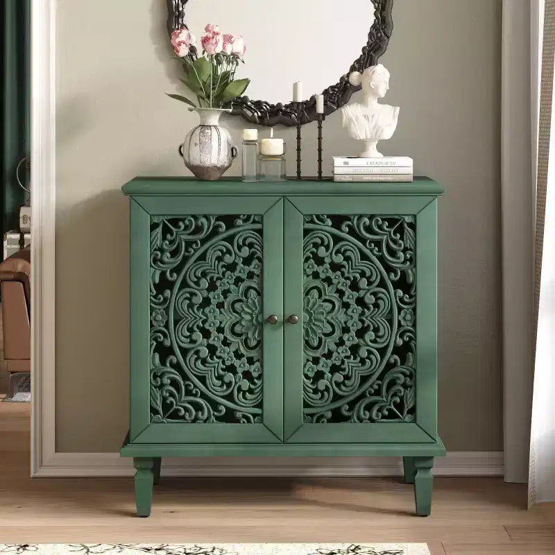 Buffet de Rangement Vintage avec 2 Portes Sculptées, Meuble d'Appoint Élégant pour Salon, Entrée ou Petits Espaces-Panipeachy