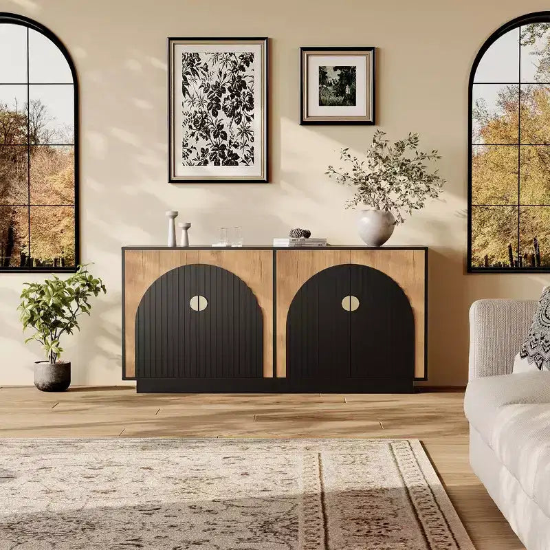 Mobile credenza moderno da 63 pollici in stile fattoria con ante scanalate e spazio contenitivo - Credenza contenitore per sala da pranzo, mobile bar e tavolo consolle per enoteca