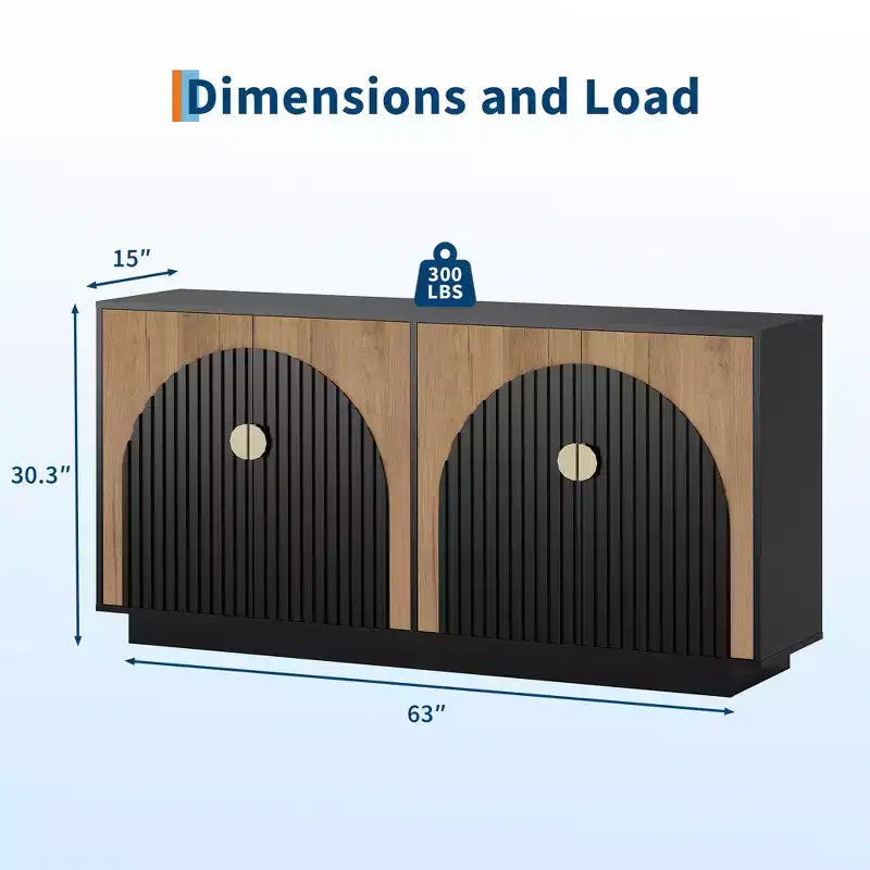 Mobile credenza moderno da 63 pollici in stile fattoria con ante scanalate e spazio contenitivo - Credenza contenitore per sala da pranzo, mobile bar e tavolo consolle per enoteca