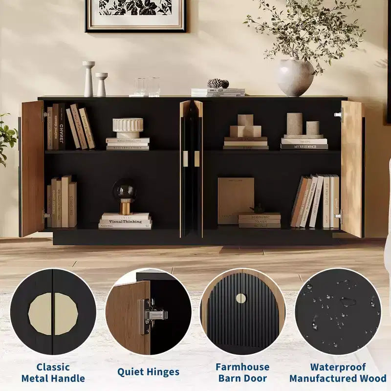 Mobile credenza moderno da 63 pollici in stile fattoria con ante scanalate e spazio contenitivo - Credenza contenitore per sala da pranzo, mobile bar e tavolo consolle per enoteca