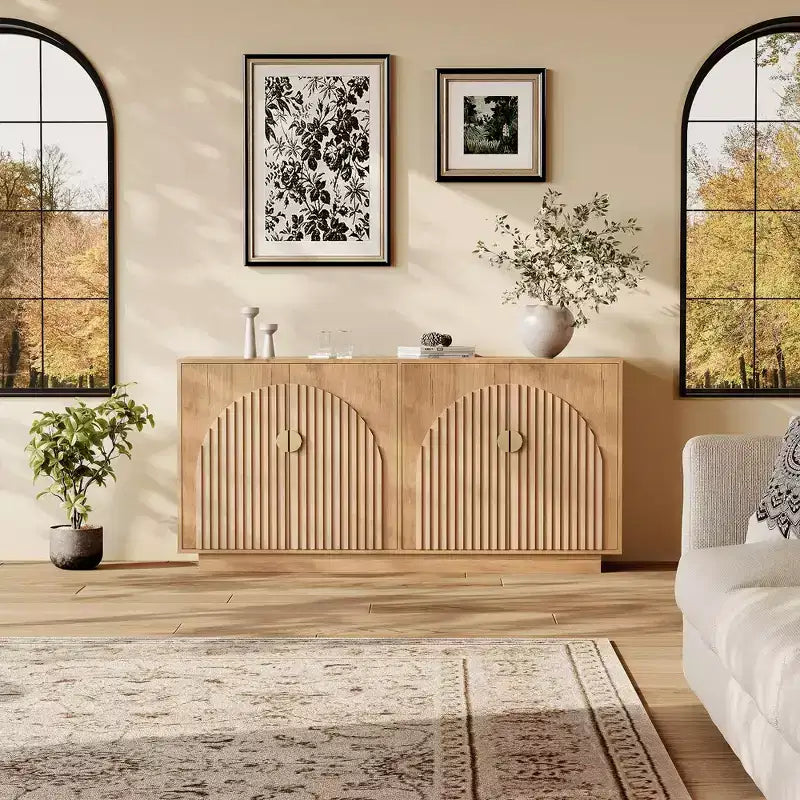 Mobile credenza moderno da 63 pollici in stile fattoria con ante scanalate e spazio contenitivo - Credenza contenitore per sala da pranzo, mobile bar e tavolo consolle per enoteca