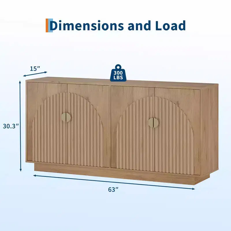Mobile credenza moderno da 63 pollici in stile fattoria con ante scanalate e spazio contenitivo - Credenza contenitore per sala da pranzo, mobile bar e tavolo consolle per enoteca