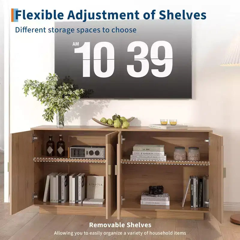 Mobile credenza moderno da 63 pollici in stile fattoria con ante scanalate e spazio contenitivo - Credenza contenitore per sala da pranzo, mobile bar e tavolo consolle per enoteca