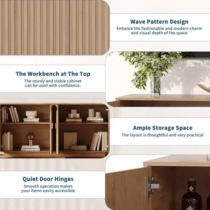 Mobile credenza moderno da 63 pollici in stile fattoria con ante scanalate e spazio contenitivo - Credenza contenitore per sala da pranzo, mobile bar e tavolo consolle per enoteca