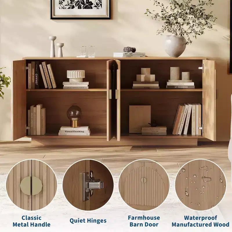 Mobile credenza moderno da 63 pollici in stile fattoria con ante scanalate e spazio contenitivo - Credenza contenitore per sala da pranzo, mobile bar e tavolo consolle per enoteca
