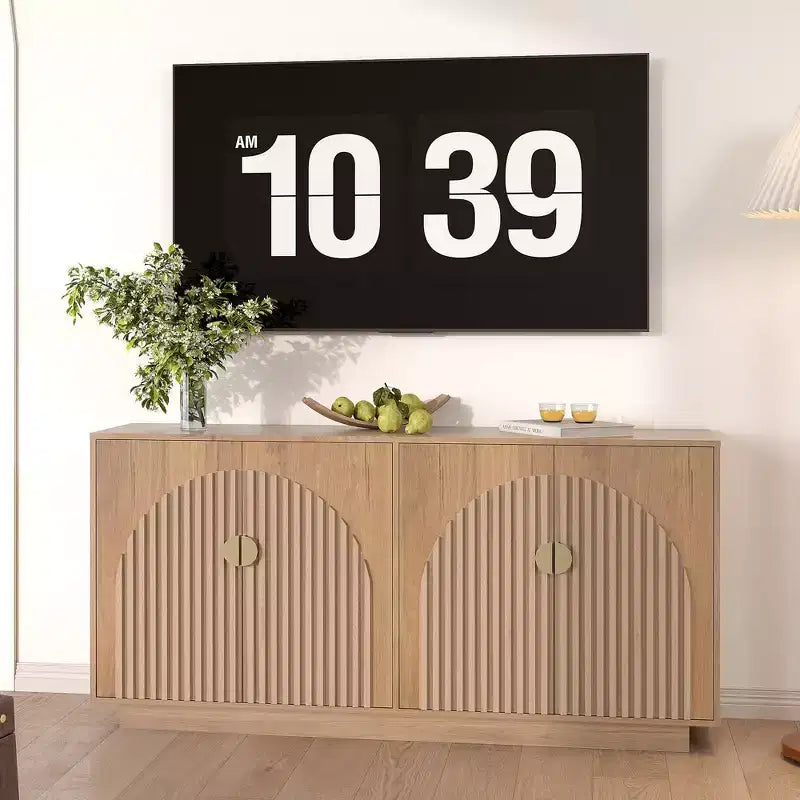 63 Modern Farmhouse Sideboard Buffet Cabinet with Storage and Fluted Doors - Storage Sideboard for Dining Room, Coffee Bar & Wine Bar Console Table