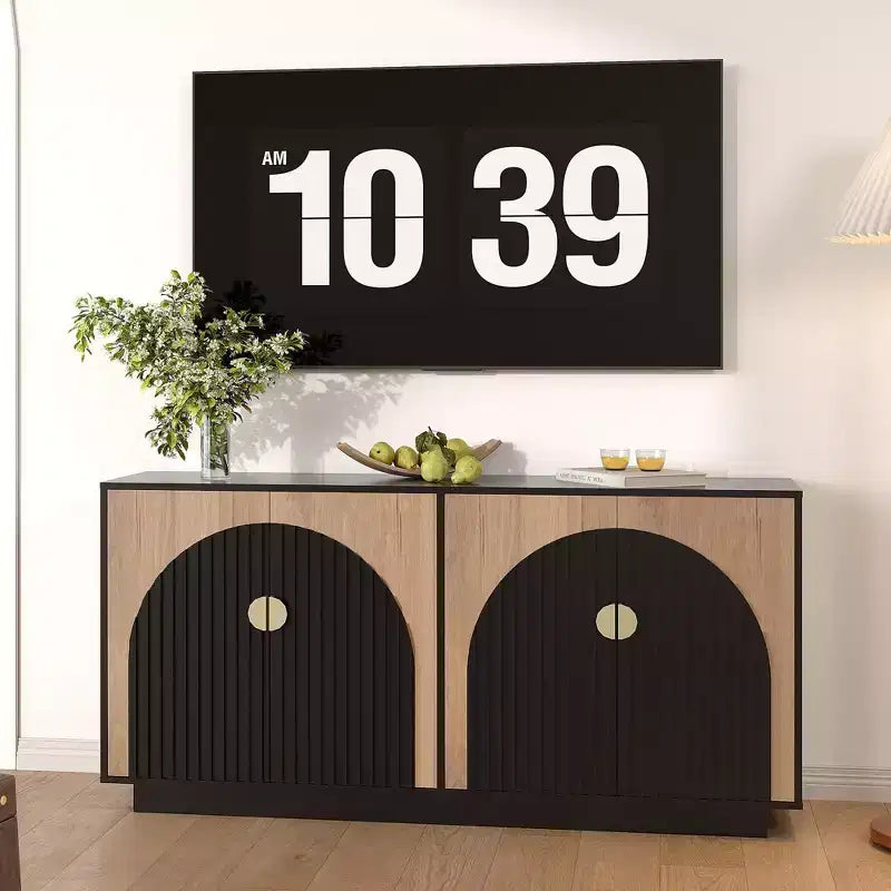 Buffet de salle à manger moderne de style campagnard avec rangement et portes cannelées - Console pour salle à manger, coin café et bar à vin