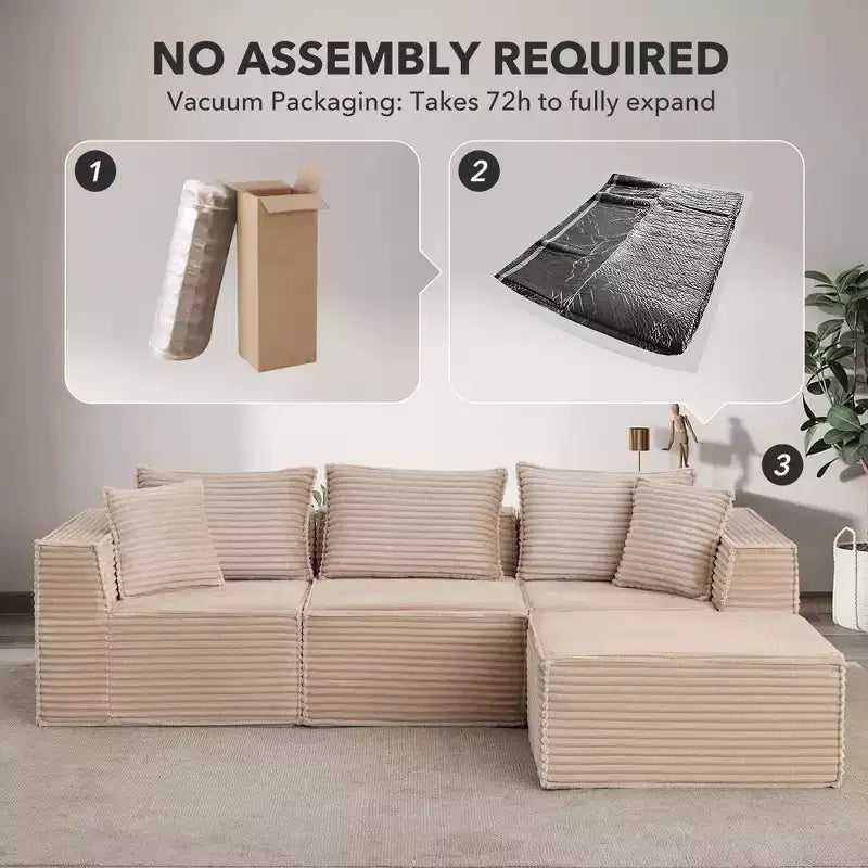 Divano Sezionale Modulare 141 con Pouf - Senza Montaggio, Confezione Sottovuoto, Memory Foam Ultra Morbido, Divano Convertibile per Soggiorno