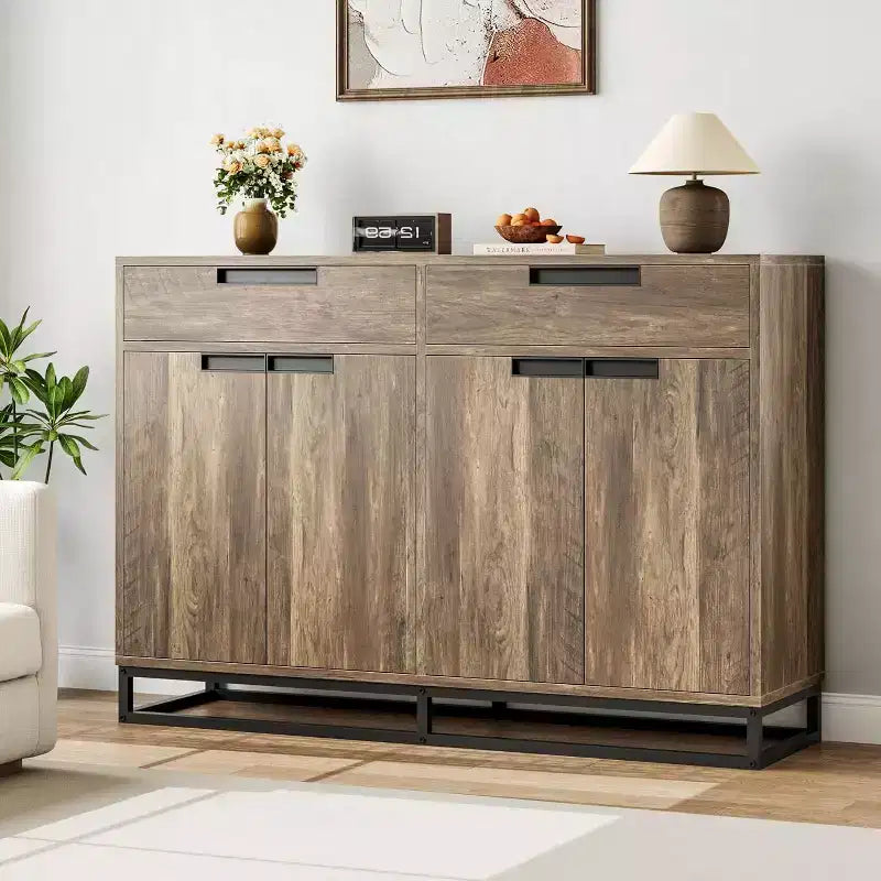 Credenza Buffet da 140 cm, Mobile Contenitore Moderno Grande con Base in Metallo, 2 Cassetti e 4 Ante, Tavolo da Caffè per Cucina, Sala da Pranzo