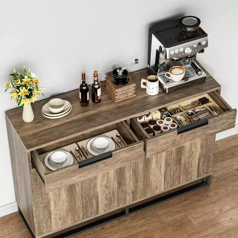 Credenza Buffet da 140 cm, Mobile Contenitore Moderno Grande con Base in Metallo, 2 Cassetti e 4 Ante, Tavolo da Caffè per Cucina, Sala da Pranzo