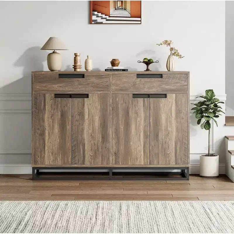 Credenza Buffet da 140 cm, Mobile Contenitore Moderno Grande con Base in Metallo, 2 Cassetti e 4 Ante, Tavolo da Caffè per Cucina, Sala da Pranzo