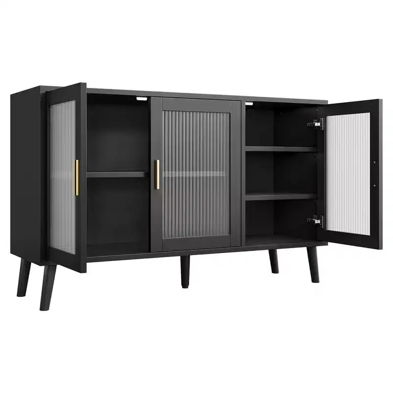 Mobile credenza con 3 ante lunghe in vetro effetto arcobaleno, credenza in truciolato di grande capacità, moderna per cucina, sala da pranzo o soggiorno, colore nero