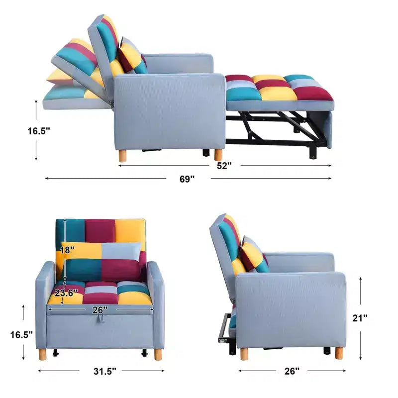 Fauteuil convertible avec oreiller – Canapé-lit simple 3-en-1 pour salon, chambre à coucher