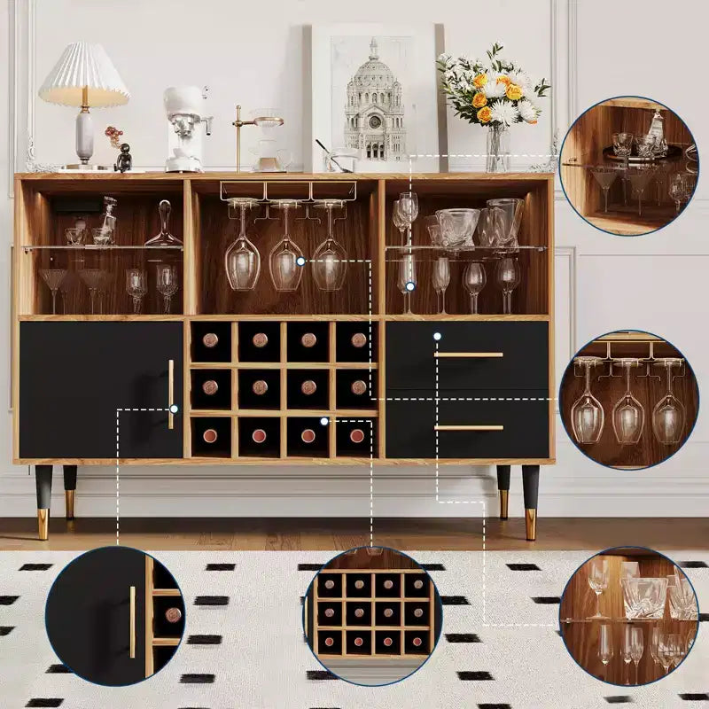 Mobiletto da caffè per agriturismo da 47 pollici, mobile bar indipendente con portabottiglie, credenza in legno, mobiletto moderno per liquori